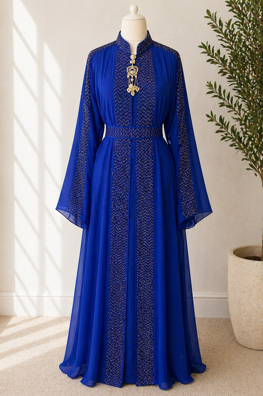 JABIHNOOR Royal Crystal Panel Occasion Abaya with Matching Belt